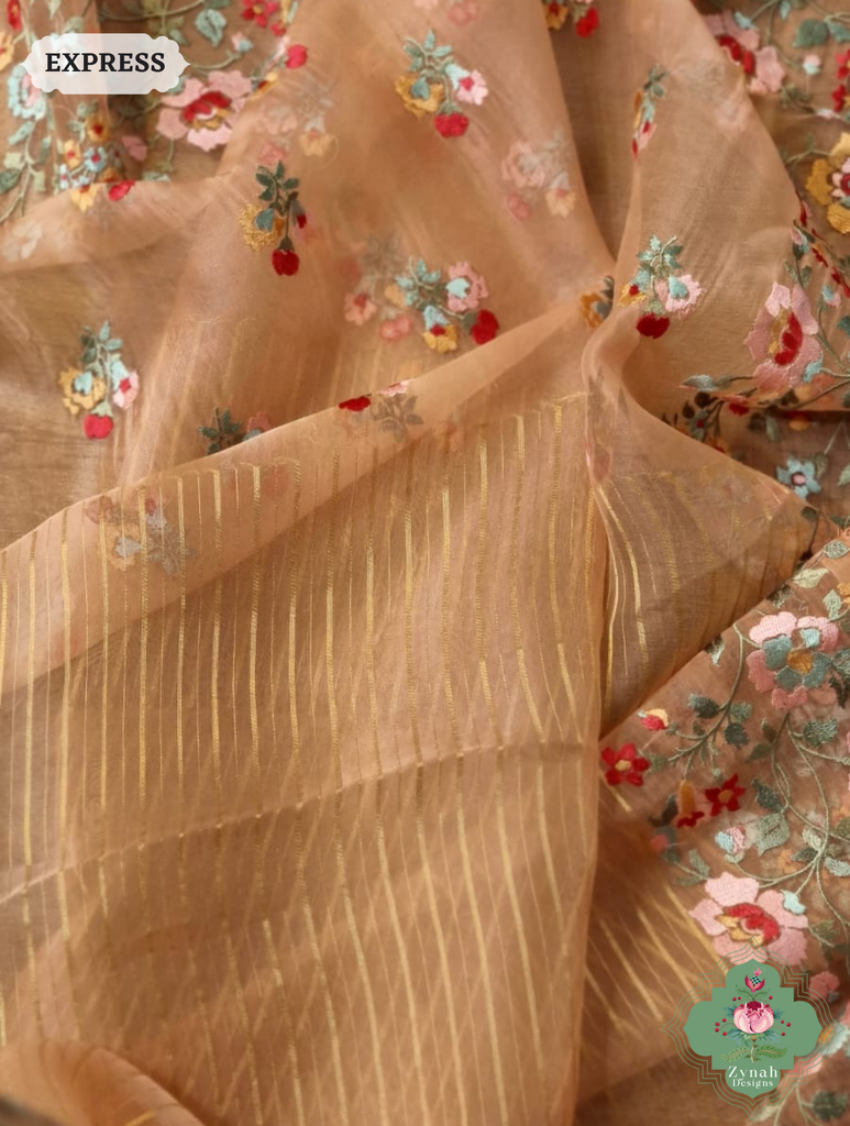 Peach Organza Silk Saree 3