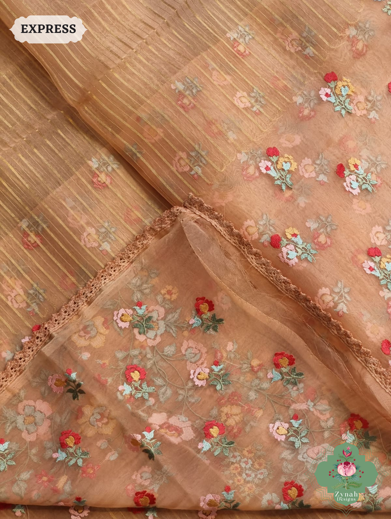 Peach Organza Silk Saree 4