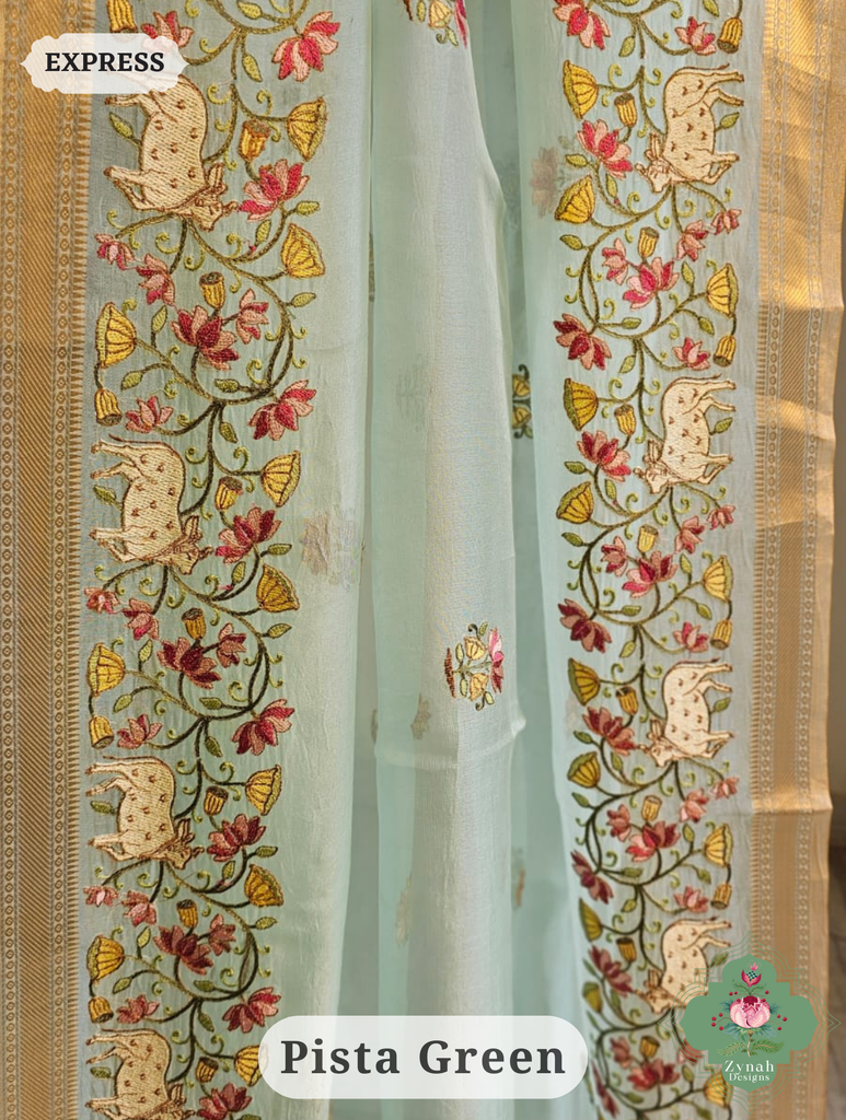 Zynah Off White Pure Organza Silk Saree With Pichwai Embroidery & Multicolor Tassels On Pallu; Custom Stitched/Ready-made Blouse, Fall, Petticoat; SKU: 2711202303