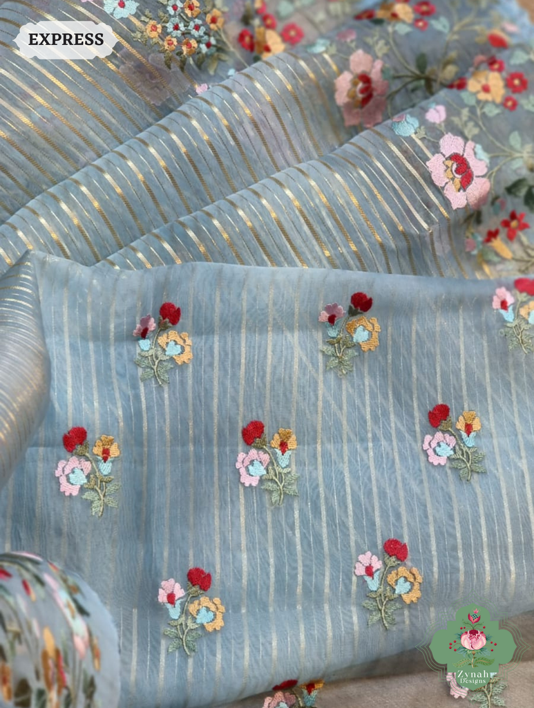 Powder Blue Organza Saree