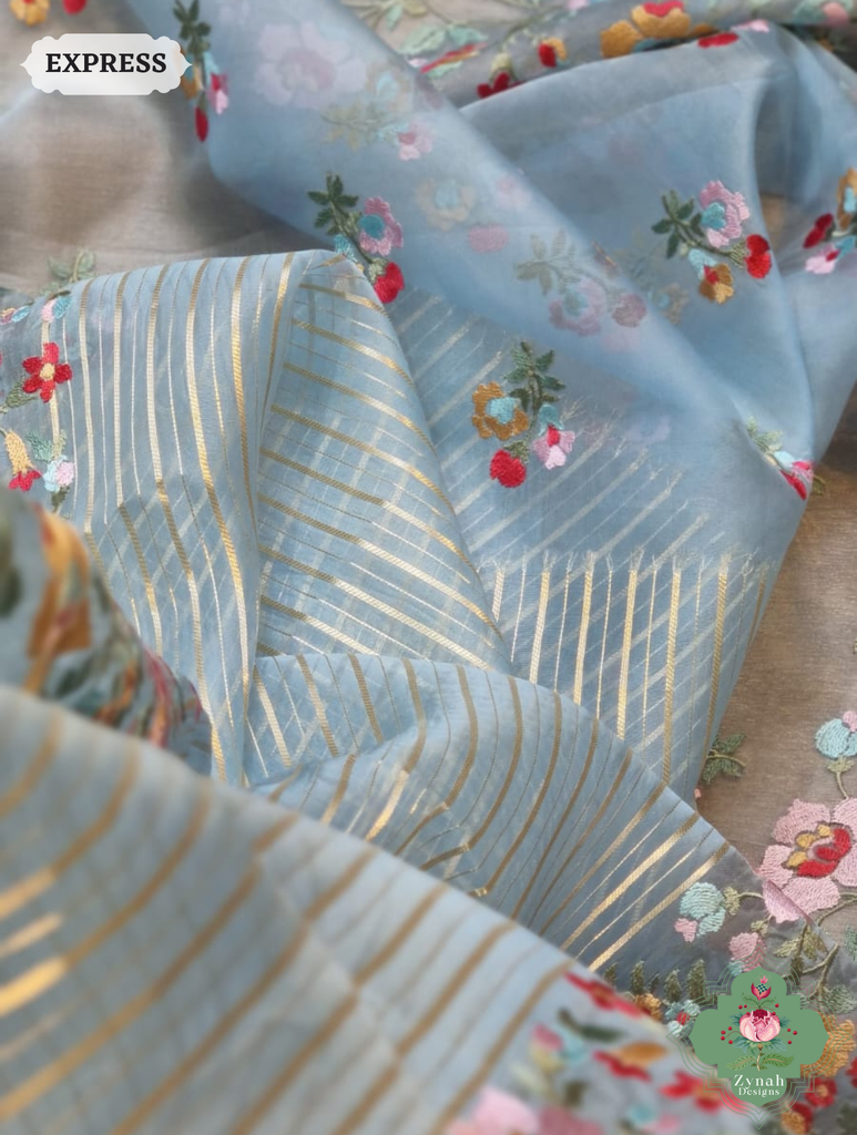 Powder Blue Organza Saree 4