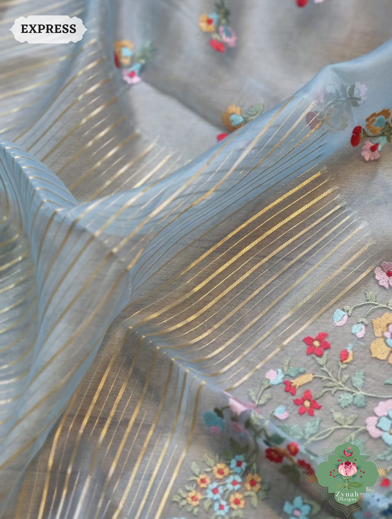 Powder Blue Organza Saree 5
