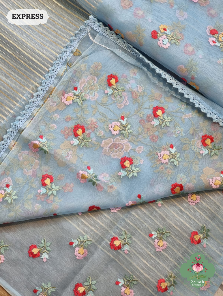 Powder Blue Organza Saree 6
