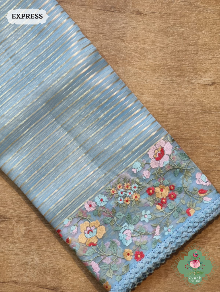 Powder Blue Organza Saree 7
