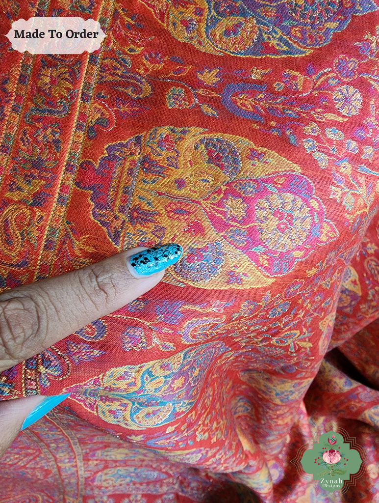 Zynah Red Kashmiri Pure Kani Silk Jamavar Saree; Custom Stitched/Ready-made Blouse, Fall, Petticoat; SKU: 0703202506