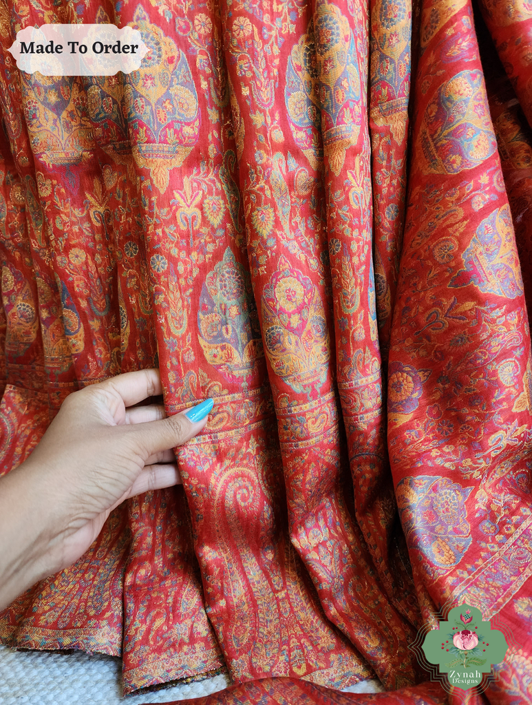 Zynah Red Kashmiri Pure Kani Silk Jamavar Saree; Custom Stitched/Ready-made Blouse, Fall, Petticoat; SKU: 0703202506
