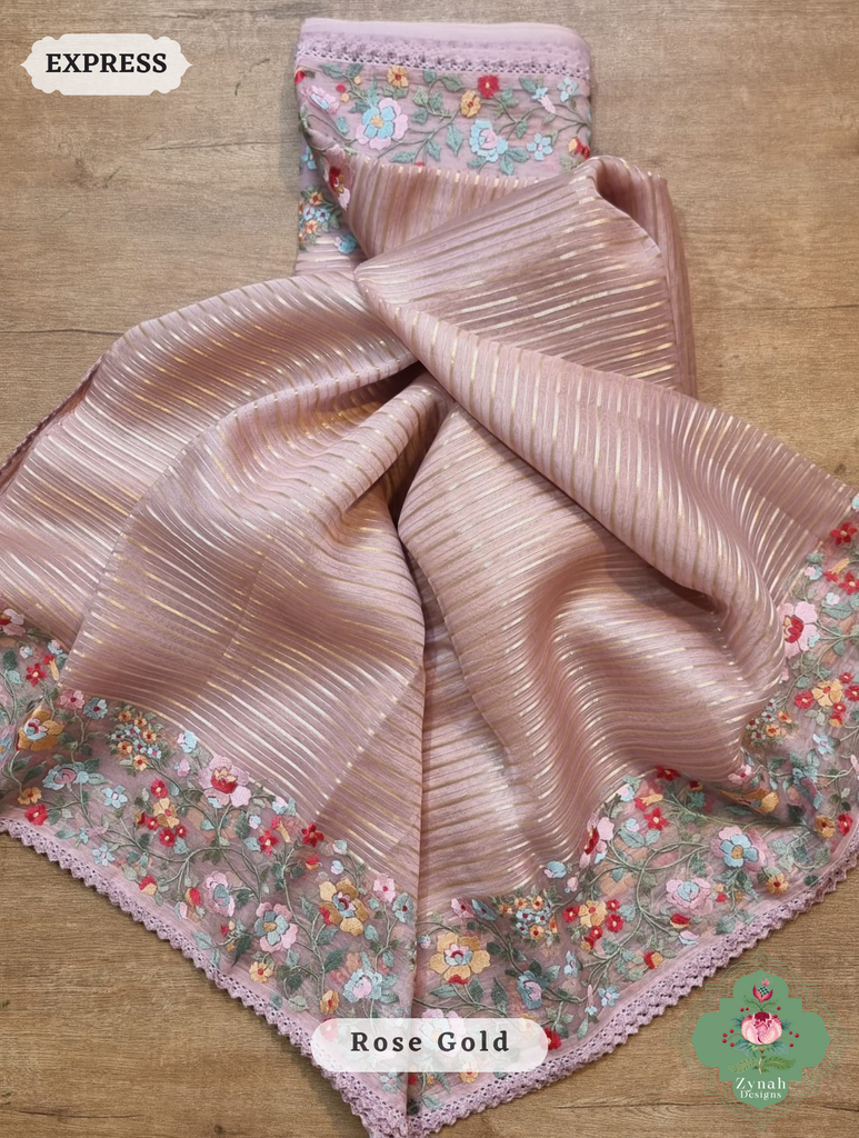 Rose Gold Organza Silk Saree 1