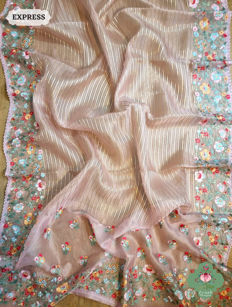 Rose Gold Organza Silk Saree 2