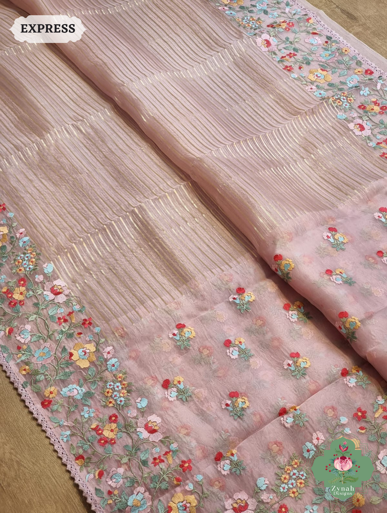 Rose Gold Organza Silk Saree 3