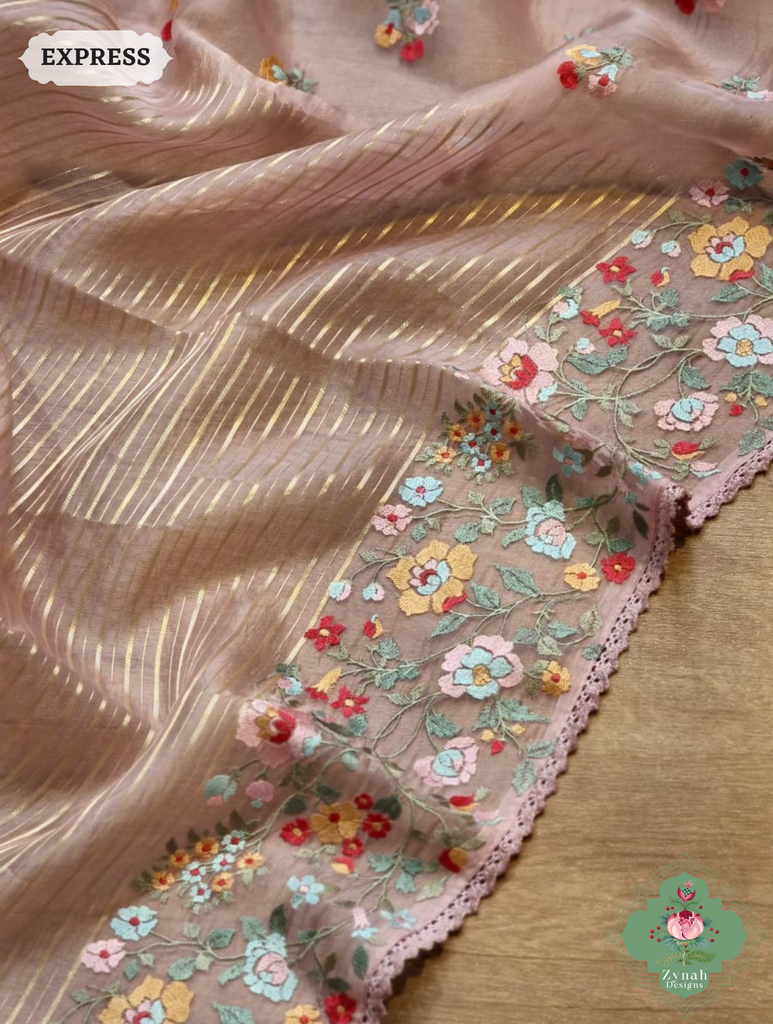 Rose Gold Organza Silk Saree 4