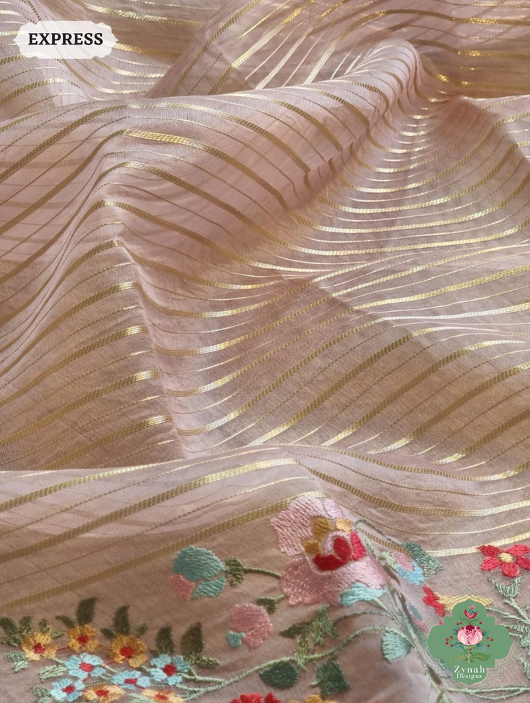 Rose Gold Organza Silk Saree 5