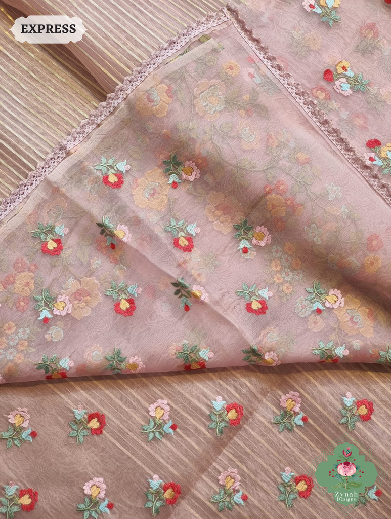 Rose Gold Organza Silk Saree 6