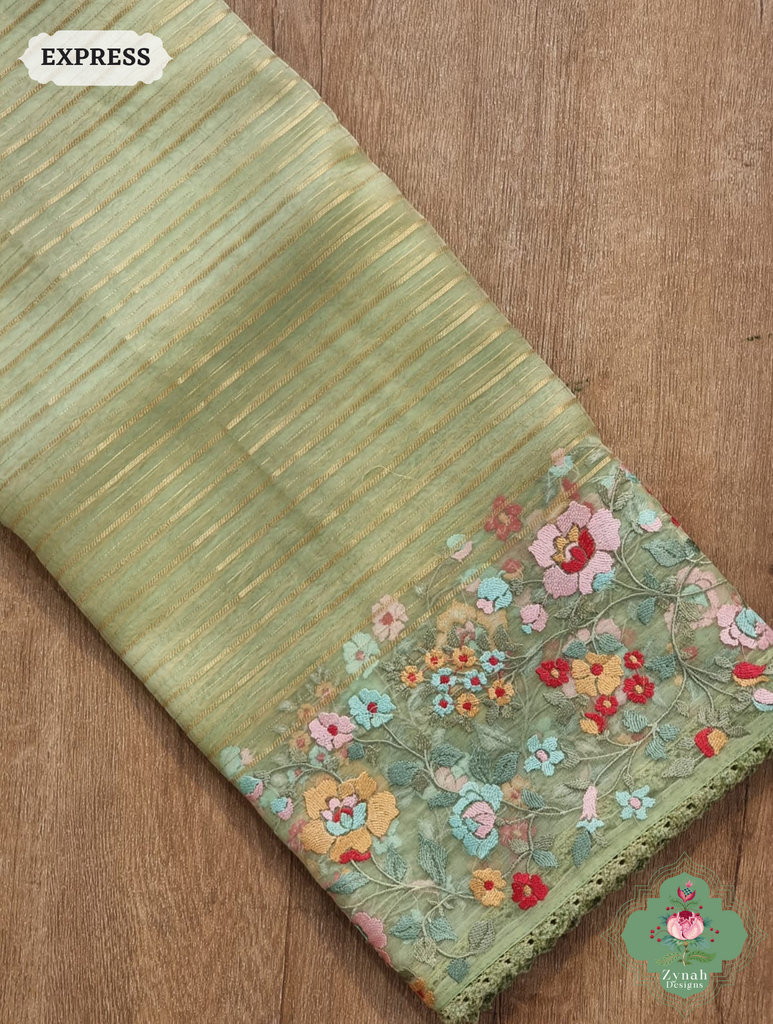 Sage Green Organza Silk Saree 10