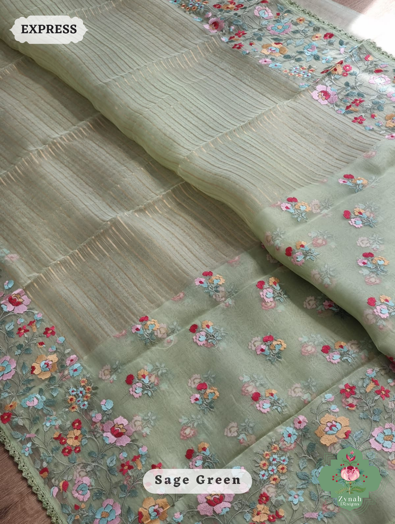 Sage Green Organza Silk Saree 1