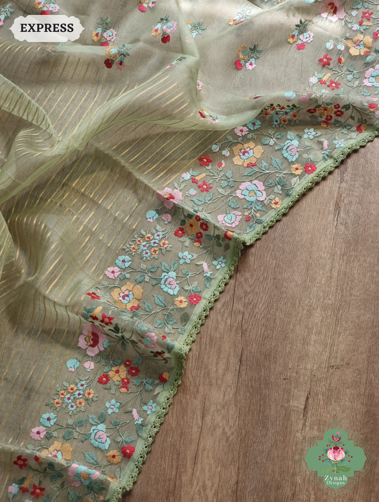 Sage Green Organza Silk Saree 2