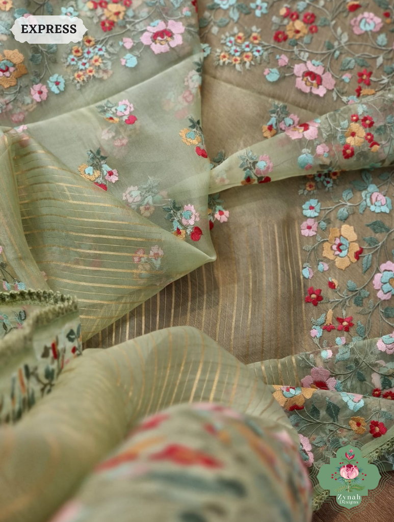 Sage Green Organza Silk Saree 4