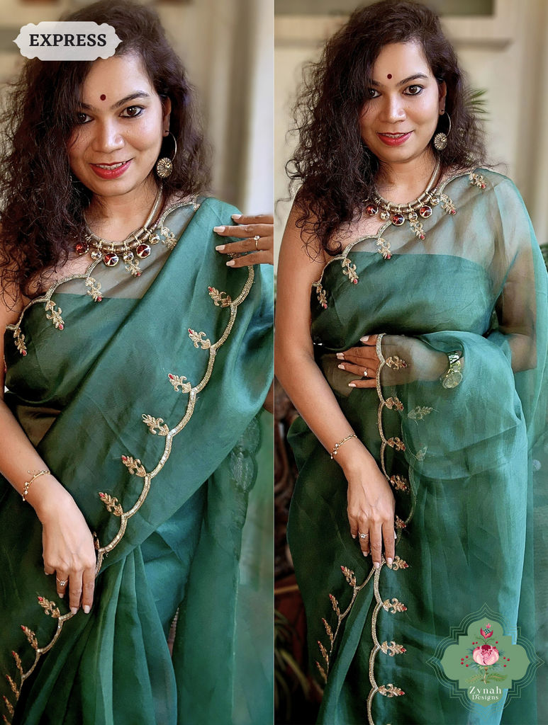 Green Organza Saree 4