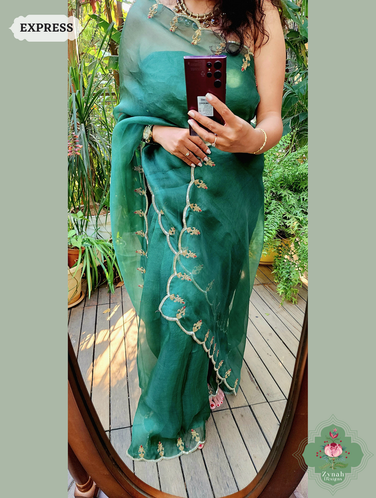 Green Organza Saree 3
