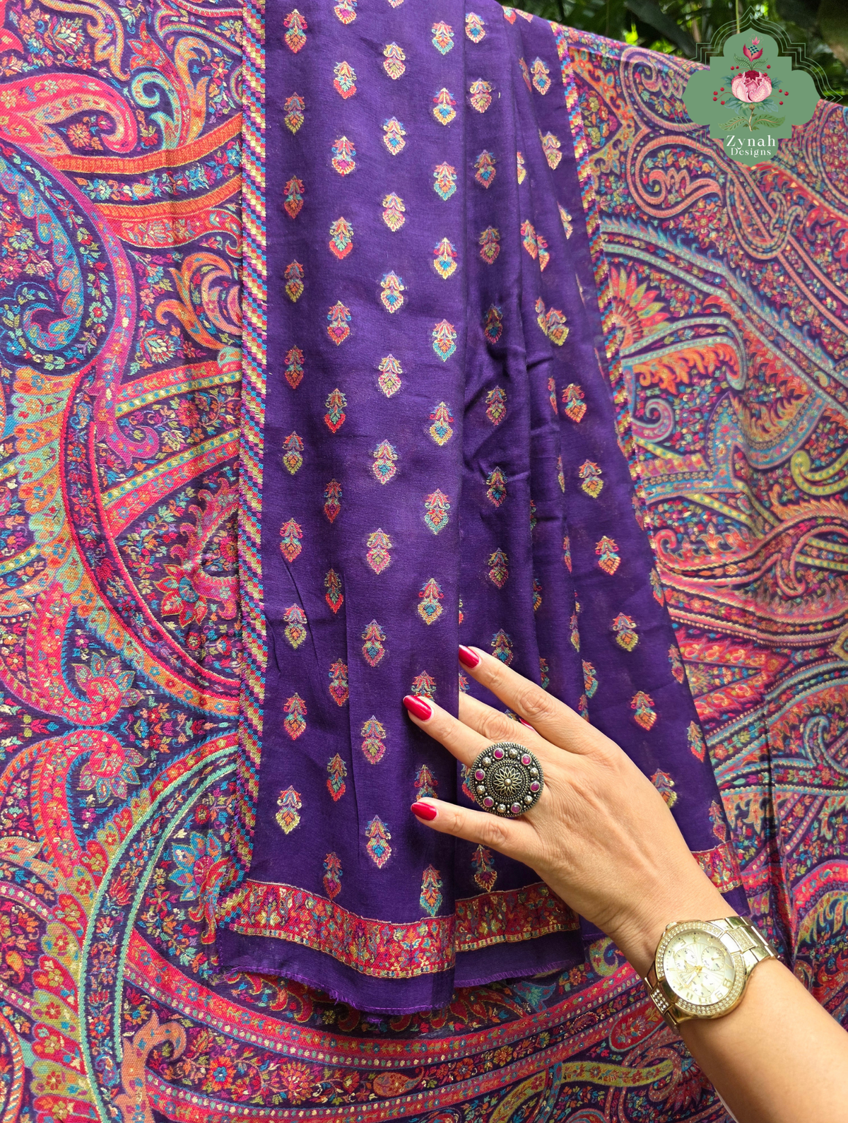 Zarafshan | Royal Purple & Rani Pink Kashmiri Pure Kani Silk Jamavar Weave Saree | Made To Order