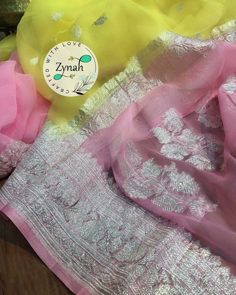 Zynah Pure Banarasi Handloom Khaddi Georgette Saree with Zari Weave; Custom Stitched/Ready-made Blouse, Fall, Petticoat; Shipping available USA, Worldwide