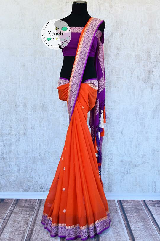 Zynah Pure Banarasi Handloom Khaddi Georgette Saree, Zari Weave; Custom Stitched/Ready-made Blouse, Fall, Petticoat; Shipping available USA, Worldwide