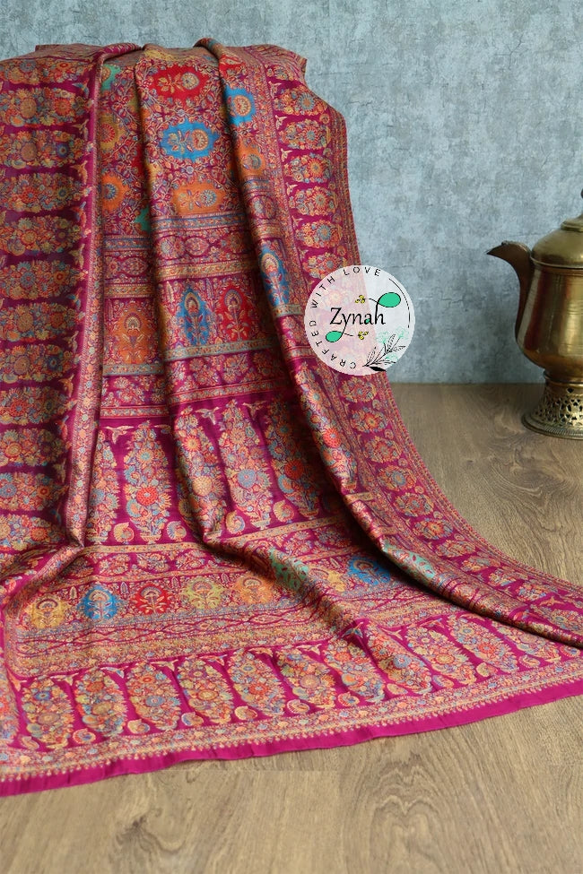 Zynah Pure Silk Kani Jamawar Saree with Grand Pallu & Border; Custom Stitched/Ready-made Blouse, Fall, Petticoat; Shipping available USA, Worldwide