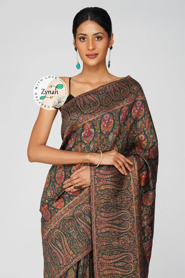 Zynah Pure Silk Kani Jamawar Saree with Grand Pallu & Border; Custom Stitched/Ready-made Blouse, Fall, Petticoat; Shipping available USA, Worldwide