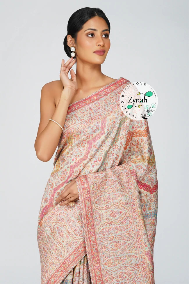 Zynah Pure Silk Kani Jamawar Saree with Grand Pallu & Border; Custom Stitched/Ready-made Blouse, Fall, Petticoat; Shipping available USA, Worldwide