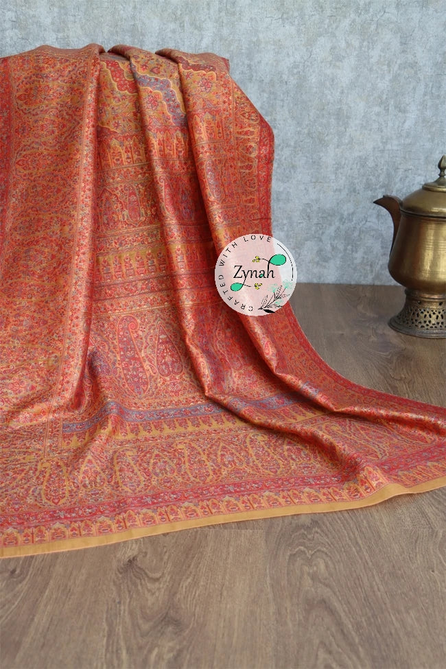 Zynah Pure Silk Kani Jamawar Saree with Grand Pallu & Border; Custom Stitched/Ready-made Blouse, Fall, Petticoat; Shipping available USA, Worldwide