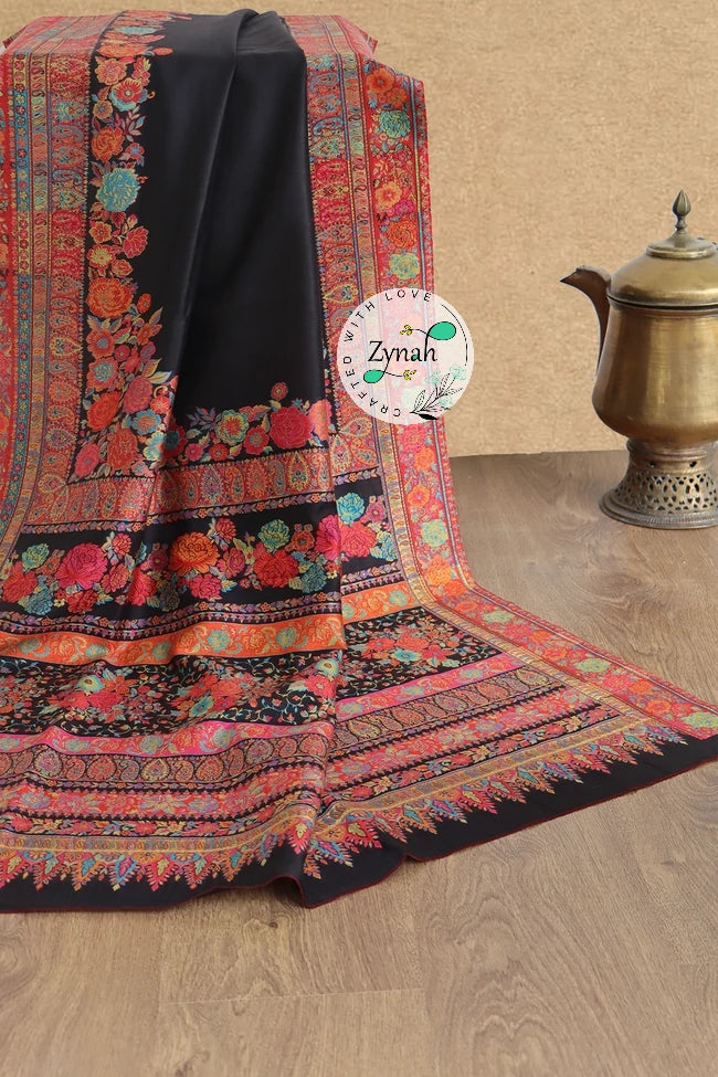 Zynah Pure Silk Kani Jamawar Saree with Grand Pallu & Border; Custom Stitched/Ready-made Blouse, Fall, Petticoat; Shipping available USA, Worldwide
