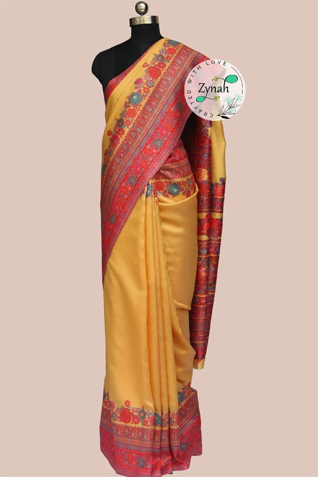 Zynah Pure Silk Kani Jamawar Saree with Grand Pallu & Border; Custom Stitched/Ready-made Blouse, Fall, Petticoat; Shipping available USA, Worldwide
