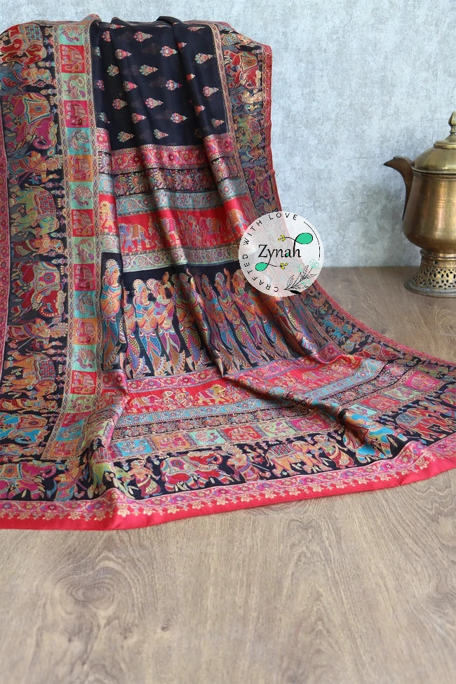 Zynah Pure Silk Kani Jamawar Saree with Butis Body, Grand Pallu & Border; Custom Stitched/Ready-made Blouse, Fall, Petticoat; Shipping available USA, Worldwide