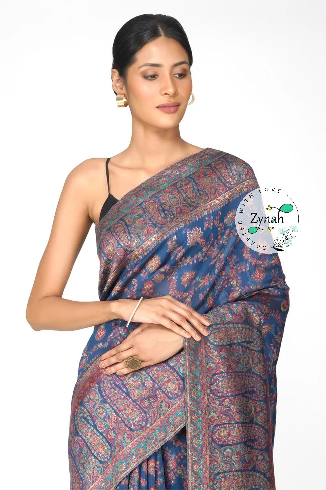 Zynah Pure Silk Kani Jamawar Saree with Grand Pallu & Border; Custom Stitched/Ready-made Blouse, Fall, Petticoat; Shipping available USA, Worldwide
