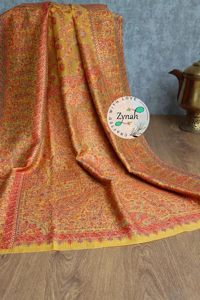 Zynah Pure Silk Kani Jamawar Saree with Grand Pallu & Border; Custom Stitched/Ready-made Blouse, Fall, Petticoat; Shipping available USA, Worldwide