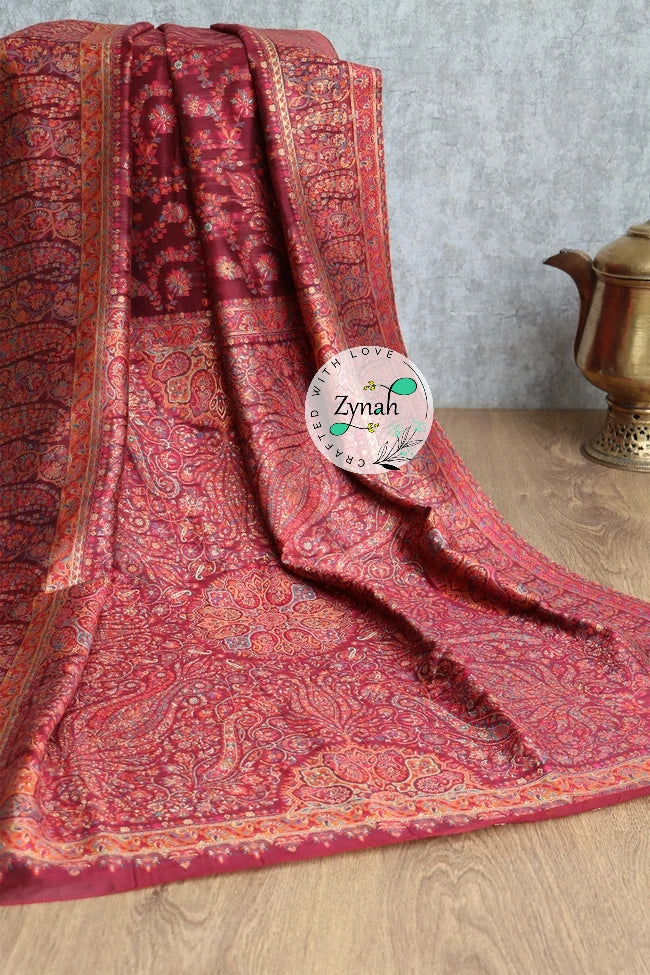 Zynah Pure Silk Kani Jamawar Saree with Grand Pallu & Border; Custom Stitched/Ready-made Blouse, Fall, Petticoat; Shipping available USA, Worldwide