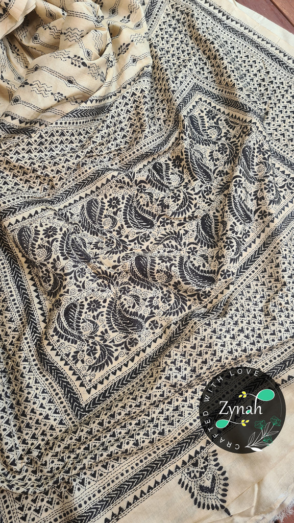 Zynah Pure Tussar Silk Kantha Saree; Custom Stitched/Ready-made Blouse, Fall, Petticoat; Shipping available USA, Worldwide