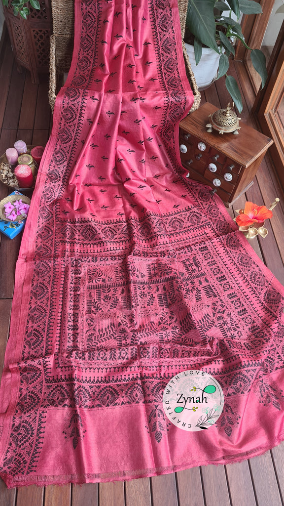Zynah Pure Tussar Silk Kantha Saree; Custom Stitched/Ready-made Blouse, Fall, Petticoat; Shipping available USA, Worldwide