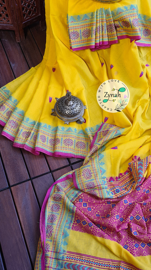 Zynah Pure Organic Khadi(140c) Jamdhani Saree; Custom Stitched/Ready-made Blouse, Fall, Petticoat; Shipping available USA, Worldwide