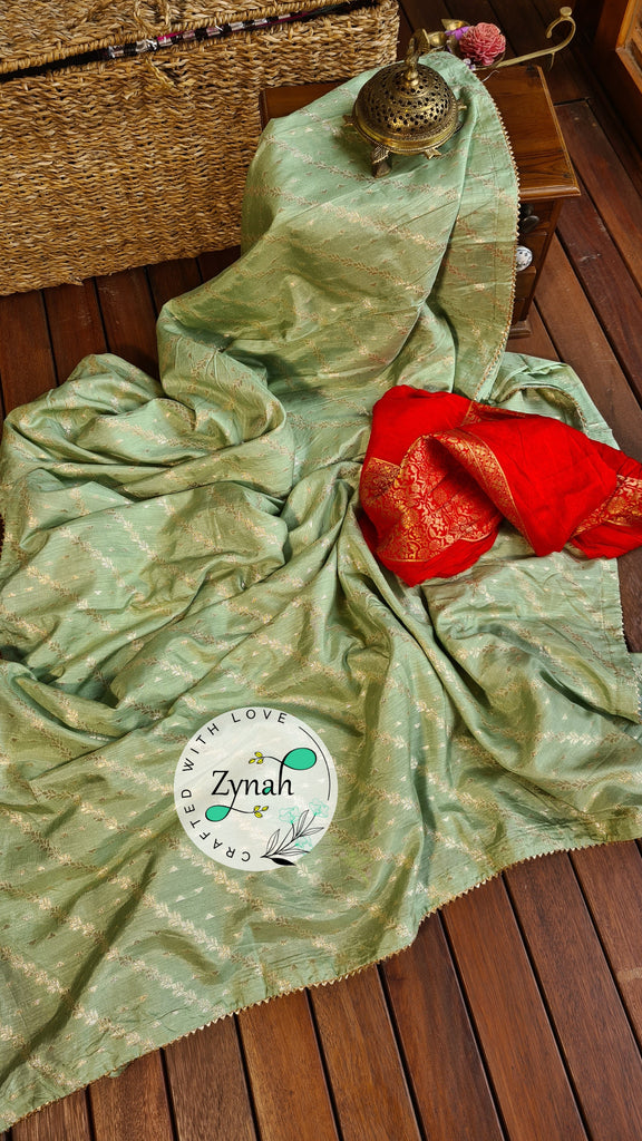 Zynah Pure Munga Silk Saree with Diagonal Stripes, Lehariya Style Weaving & Lace Border; Custom Stitched/Ready-made Blouse, Fall, Petticoat; Shipping available USA, Worldwide