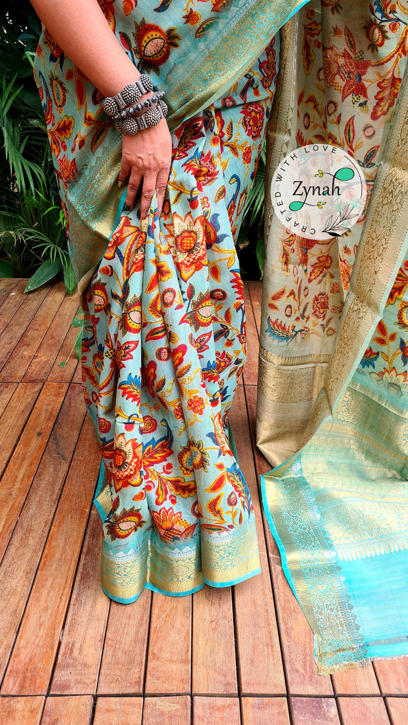 Zynah Pure Tussar Banarasi Silk Saree; Custom Stitched/Ready-made Blouse, Fall, Petticoat; Shipping available USA, Worldwide