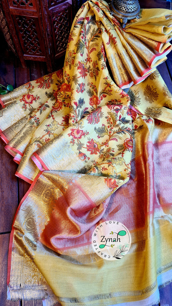 Zynah Pure Tussar Banarasi Silk Saree; Custom Stitched/Ready-made Blouse, Fall, Petticoat; Shipping available USA, Worldwide