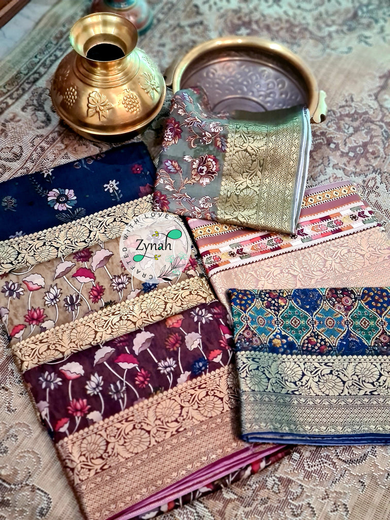 Zynah Pure Munga Silk Saree with Trendy prints & Zari Weave Border; Custom Stitched/Ready-made Blouse, Fall, Petticoat; Shipping available USA, Worldwide