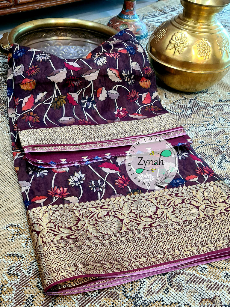 Zynah Pure Munga Silk Saree with Trendy prints & Zari Weave Border; Custom Stitched/Ready-made Blouse, Fall, Petticoat; Shipping available USA, Worldwide