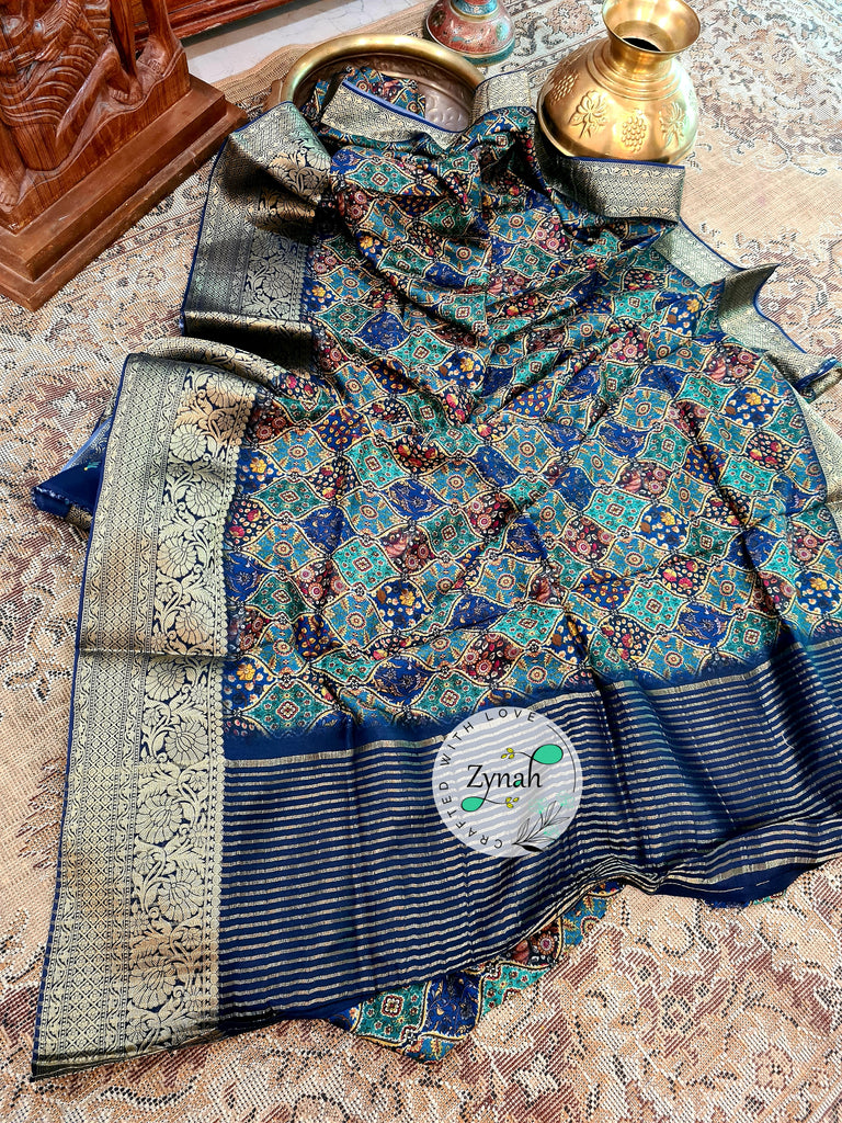 Zynah Pure Munga Silk Saree with Trendy prints & Zari Weave Border; Custom Stitched/Ready-made Blouse, Fall, Petticoat; Shipping available USA, Worldwide