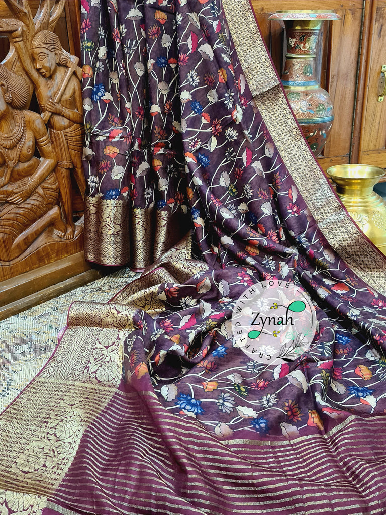 Zynah Pure Munga Silk Saree with Trendy prints & Zari Weave Border; Custom Stitched/Ready-made Blouse, Fall, Petticoat; Shipping available USA, Worldwide