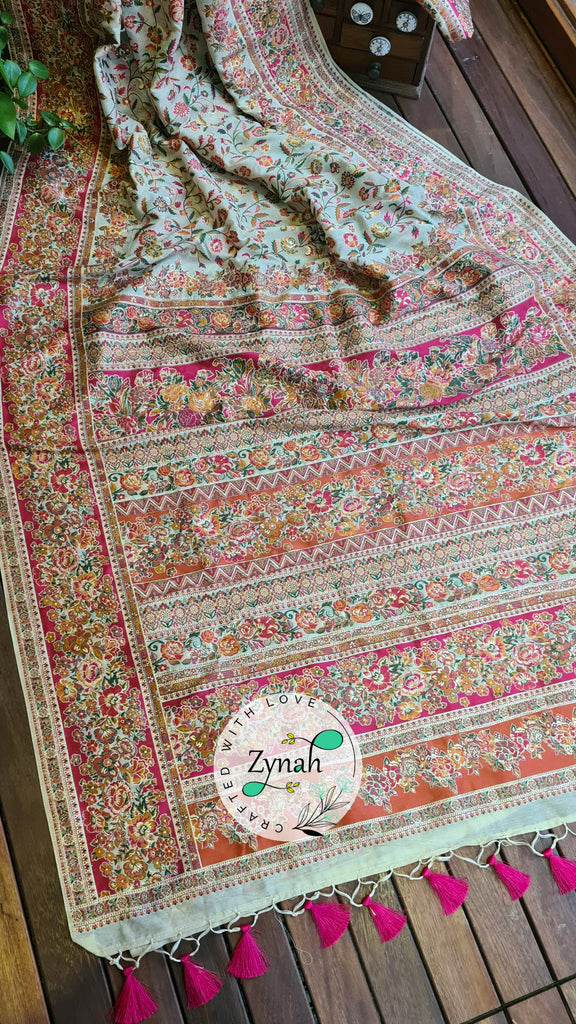 Zynah Pure Kani Silk Cotton Saree with Grand Pallu; Custom Stitched/Ready-made Blouse, Fall, Petticoat; Shipping available USA, Worldwide