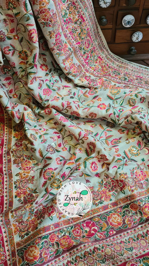 Zynah Pure Kani Silk Cotton Saree with Grand Pallu; Custom Stitched/Ready-made Blouse, Fall, Petticoat; Shipping available USA, Worldwide