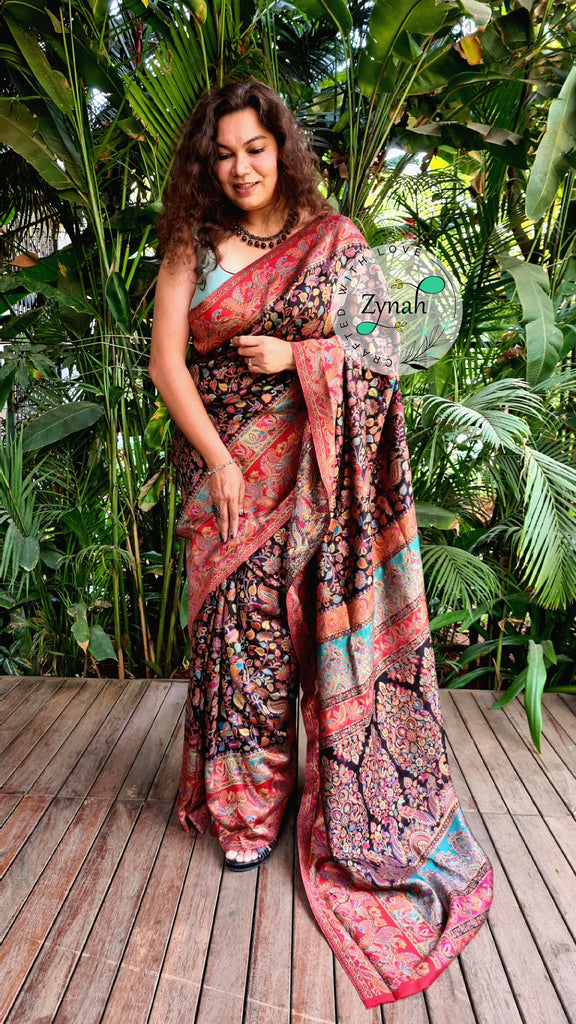 Zynah Pure Kani Silk Saree with Grand Pallu; Custom Stitched/Ready-made Blouse, Fall, Petticoat; Shipping available USA, Worldwide
