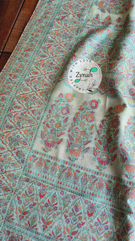 Zynah Pure Silk Kani Jamawar Style Saree with Grand Pallu & Border; Custom Stitched/Ready-made Blouse, Fall, Petticoat; Shipping available USA, Worldwide