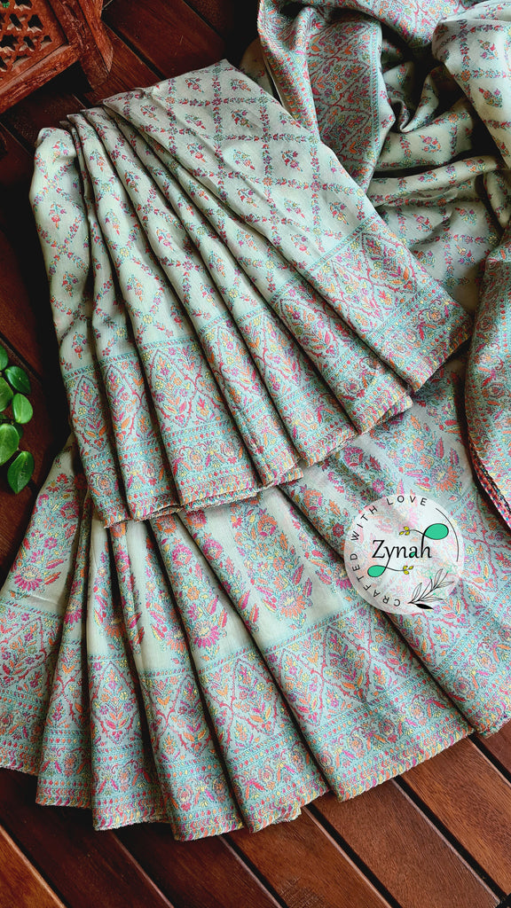 Zynah Pure Silk Kani Jamawar Style Saree with Grand Pallu & Border; Custom Stitched/Ready-made Blouse, Fall, Petticoat; Shipping available USA, Worldwide